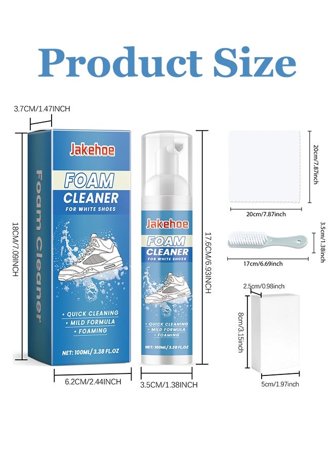 Jakehoe 100ml Foam Shoe Cleaner for Non-washing Decontamination and Whitening of Sports Shoe Sneakers White Shoes Microfiber Shoe and Cloth Shoes Cleaning - Image 2